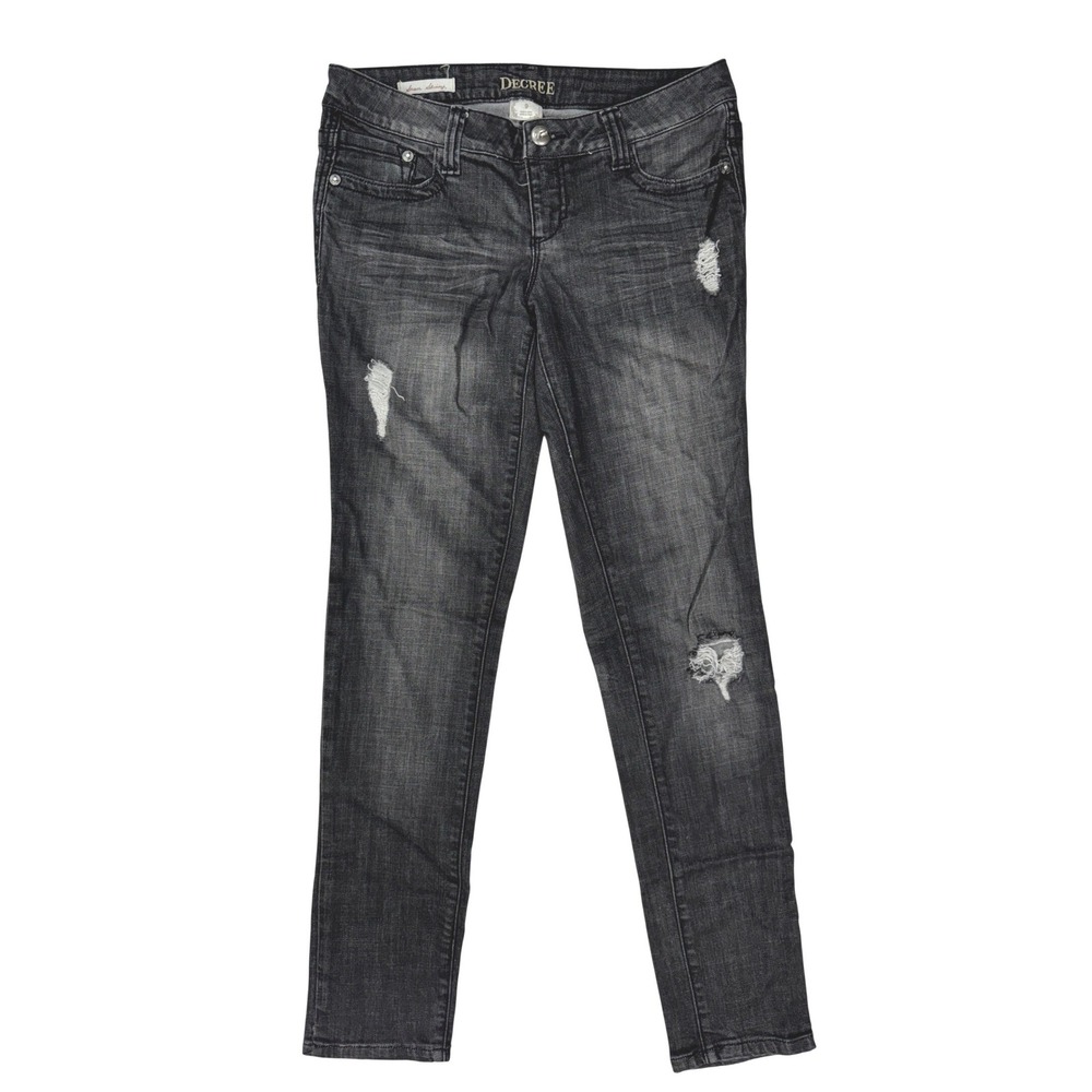 Decree Womens Skinny Distressed Jeans Faded Black Grey Denim Size 9 Mid Rise